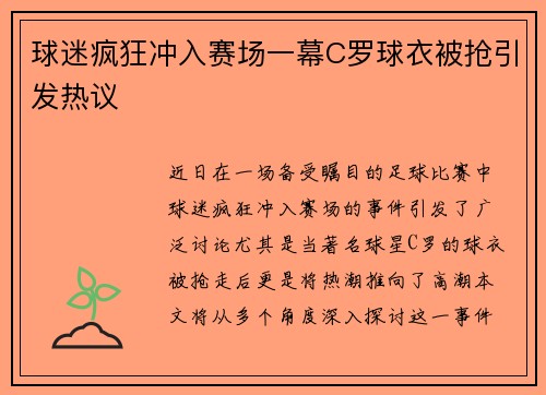 球迷疯狂冲入赛场一幕C罗球衣被抢引发热议